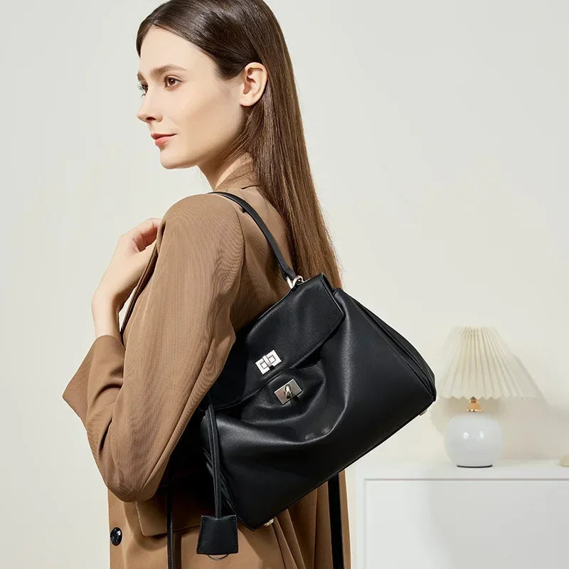 2025 New Luxury Tote Bag for Women Genuine Split Cow Leather Crossbody Shoulder Bag Top-Handle Work Lock Closure Underarm Purse