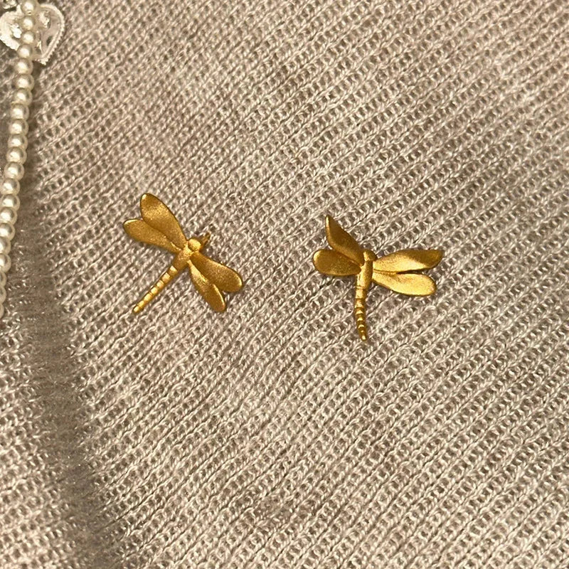 925 Sterling Silver Jewelry 18K Gold Plated Cute Dragonfly Stud Earrings for Women Wedding Party Jewelry For Girls Friend Gift