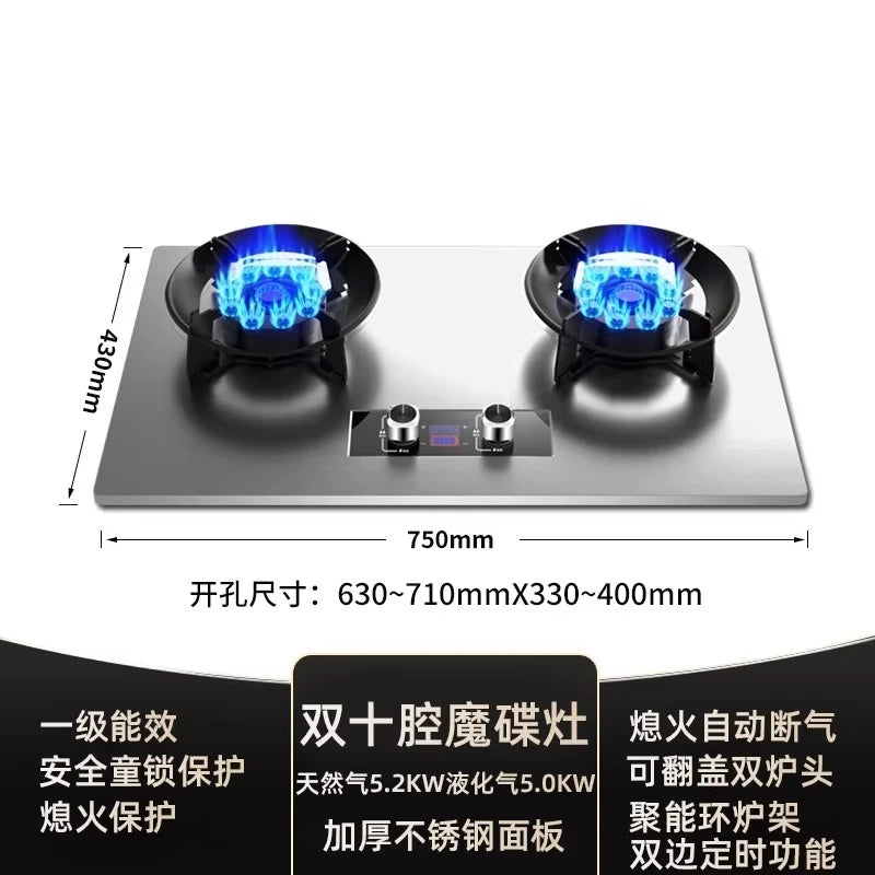 Gas stove, double burner, household LPG tabletop/natural gas stove, high-power built-in gas stove
