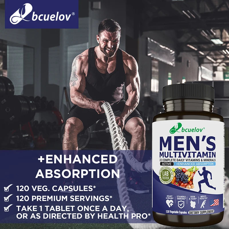 Men’s Multivitamin & Mineral Capsules, High Absorption Antioxidant Supplement for Energy, Immune, Bone, Skin & Overall Wellness
