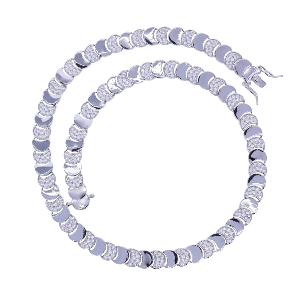 Geometric Moon Shaped Charm Tennis Chains Necklace for Women Pave CUBIC Zirconia Platinum Plated Color Fashion Jewelry 2025