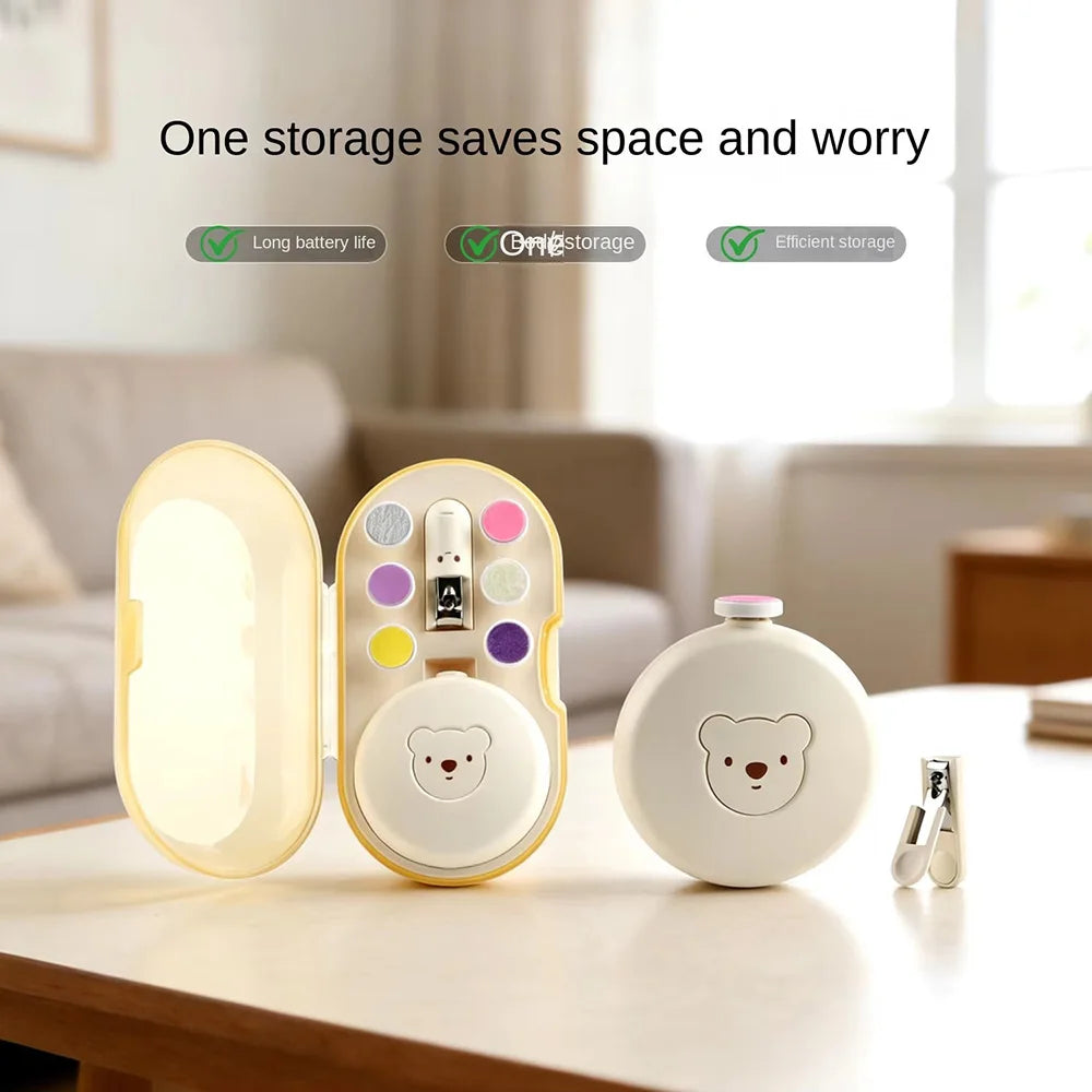 Children's Electric Nail Grinder & Clippers for Baby Mute Trimmer with Bear Pattern Nail Polisher Tool Baby Care Manicure Set