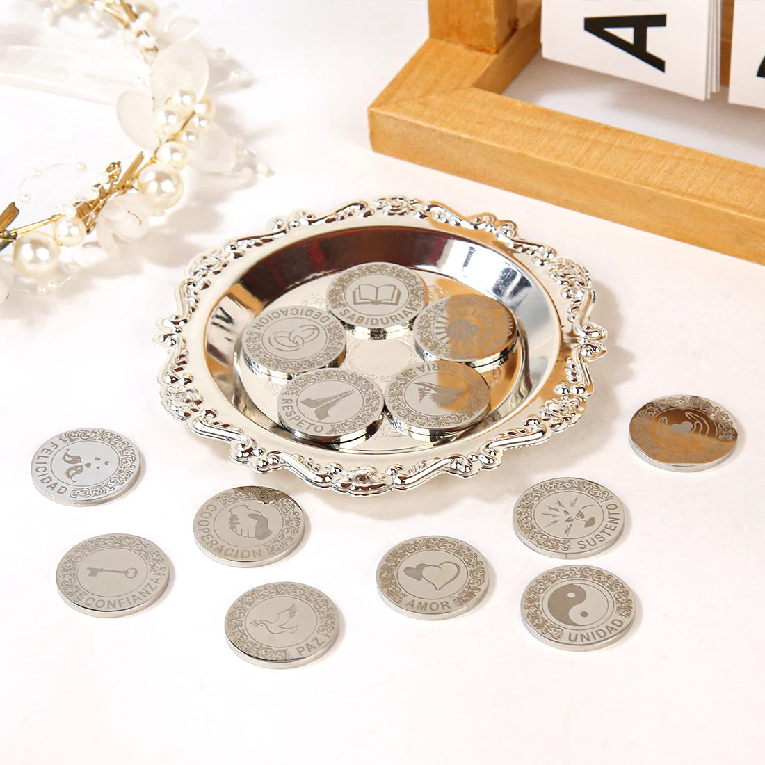 Custom Wedding Arras with Round Plate Matrimony Ceremony Arras De Boda Gift Set Mexican Wedding Accessories for Ceremony