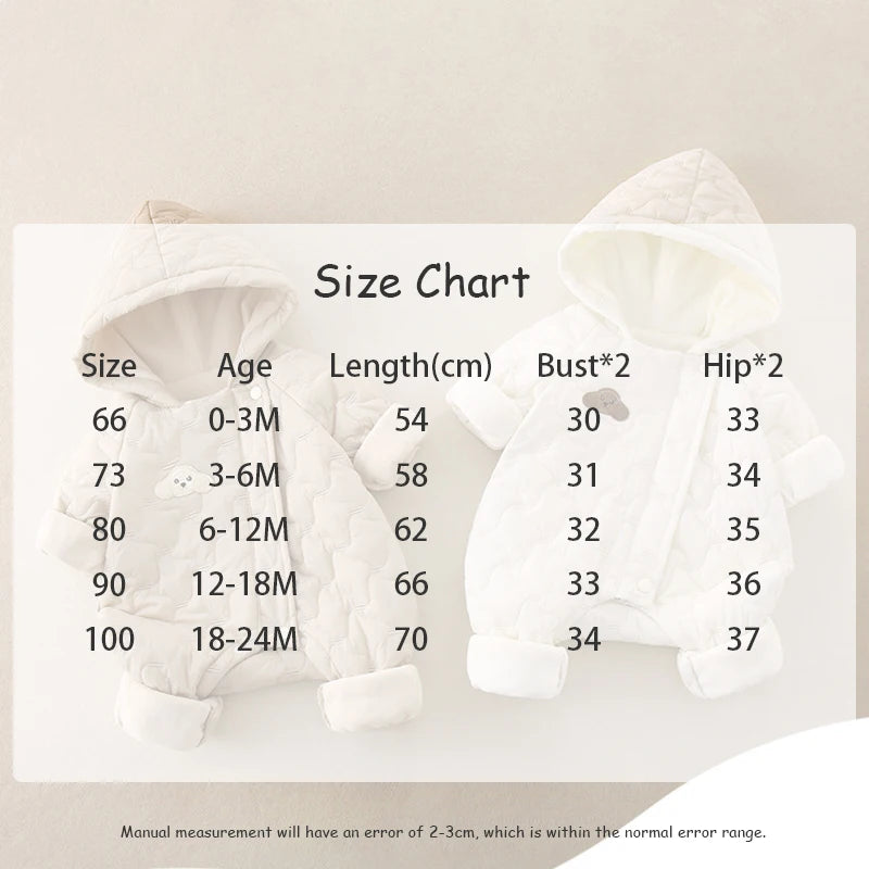 Autumn Winter Baby Clothes 0-2Y Newborn Thick Jumpsuit Boys Fur Lining Warm Romper Toddler Girls Cute Hooded Outdoor Clothing