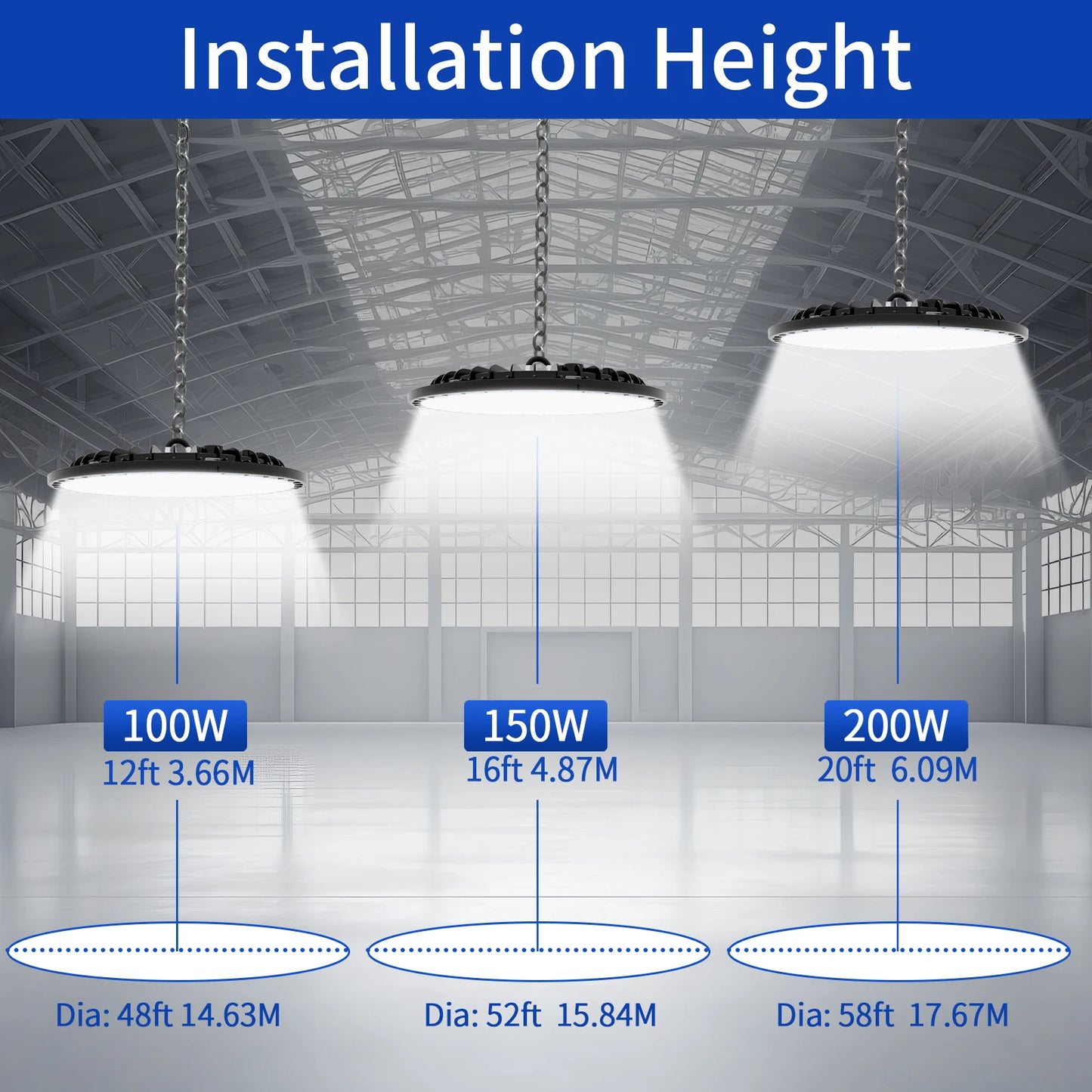 4-Pack 100-200W 30000LM UFO LED High Bay Light, 120° Wide Beam Angle, 5000K Daylight White, IP65 Waterproof Commercial Warehouse