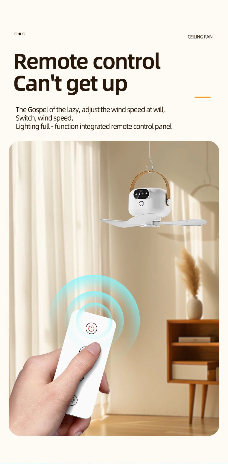 Ceiling Fan Portable Camping Tent Ceiling Canopy Fan 8000mah Rechargeable Wireless Fan Air Circulators with Remote Control Light