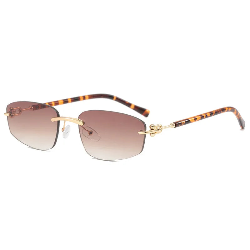 cutting rimless square sunglasses for women new fashion brand beige gradient sun glasses ladies alloy elegant shades driving