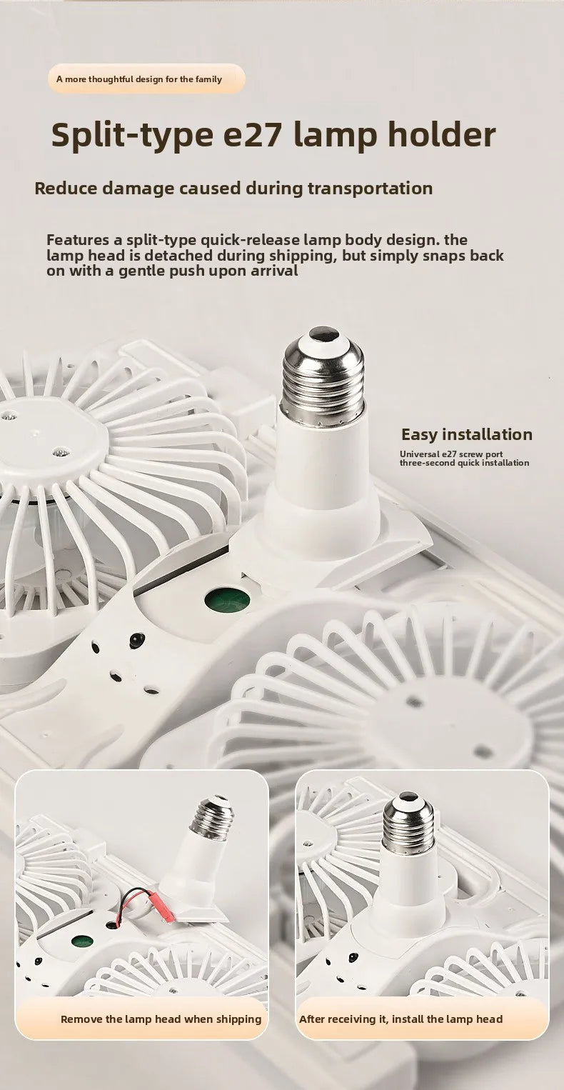 3000K-6000K E27 Ceiling Fan Light with Remote Control Dimming Speed Control Dual Head Fan for Air Circulation Silent Fan Light