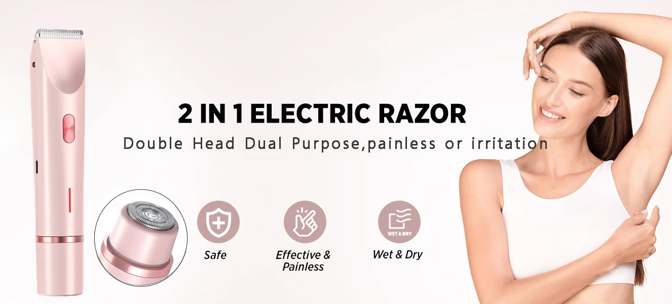 Electric Shaver for Woman Bikini Trimmer for Women Dual Head Electric Razor Waterproof Painless Bikini Shaver Pubic Hair Trimmer