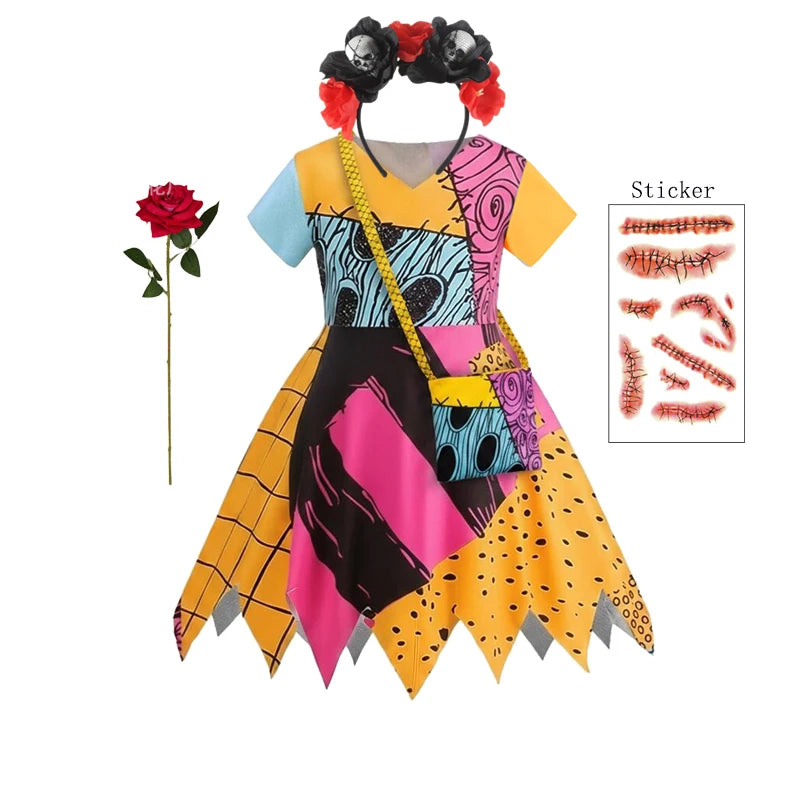 2026 Halloween Horror Party Cosplay Costume for Girl The Nightmare Before Xmas Role Play Dress up Toddler Classic Sally Frocks