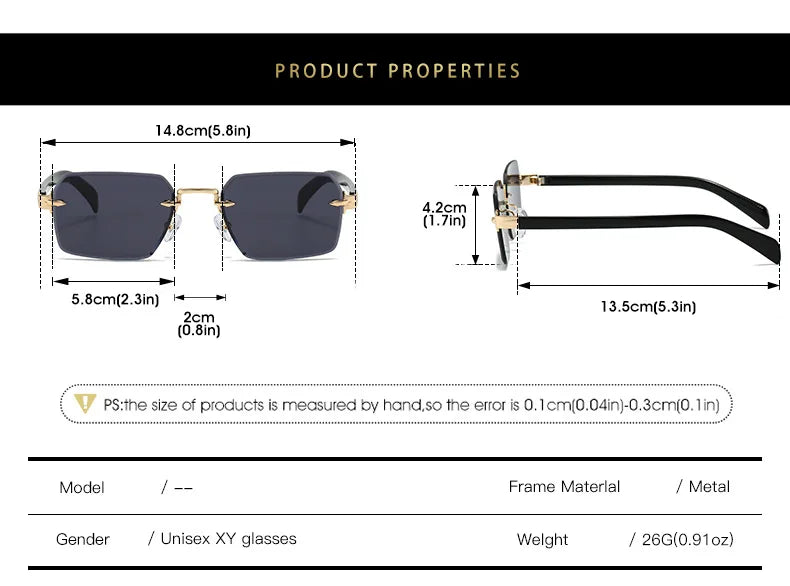 Fashion Rimless Sunglasses Men Women Popular Frameless Sun Glasses Male Female Classic Small Square Summer Travel Shades
