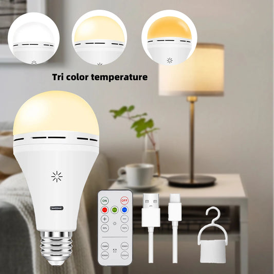 USB-C Rechargeable Light Bulb with Remote Control E27 Smart Battery BulbTouch Control Dimmable LED Bulbs with Timing