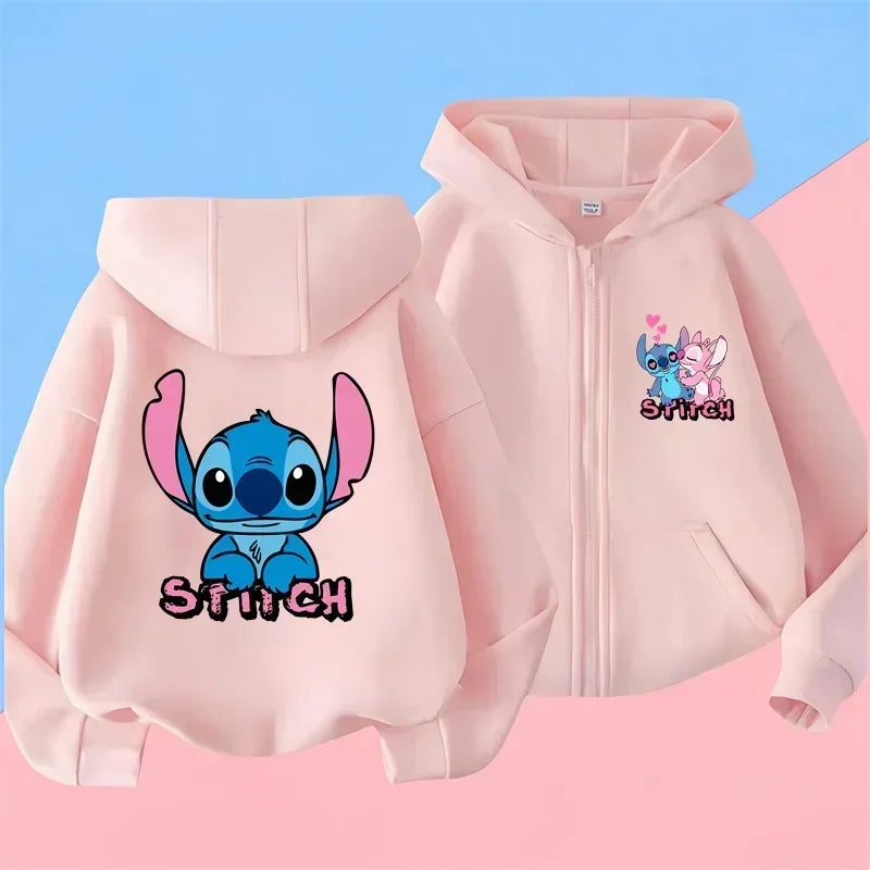 Kawaii Stitch Hoodie Children Cartoon Clothes Kid Girl Boy Lilo and Stitch Zipper Sweatshirt Manga Hoody Baby Casual Top