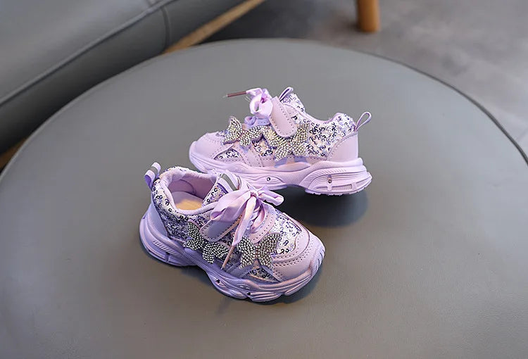 Children Shoes 2026 New Spring Toddler Girls Sport Shoes Bling Bling Soft Sole Breathable Outdoor Tennis Fashion Kids Sneakers