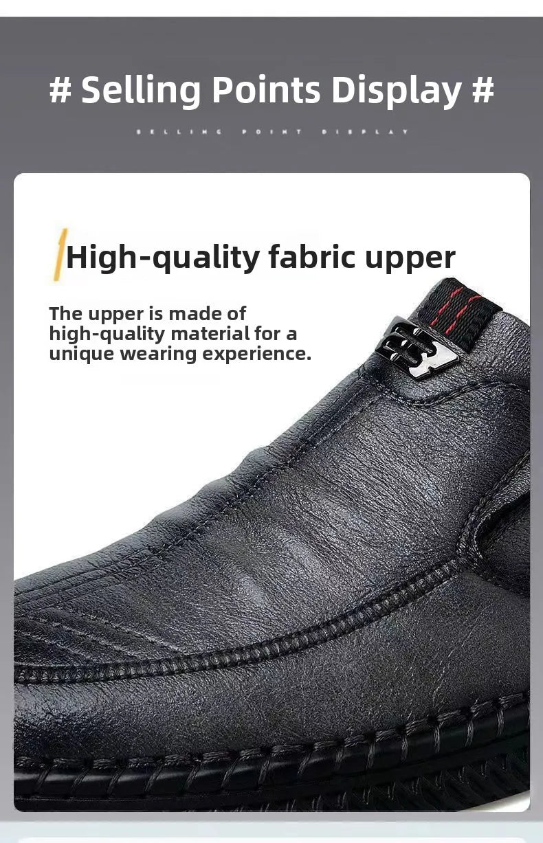 Men's Casual Thick Bottom Soft Sole Leather Shoes Dad Style Versatile Low Top Spring Autumn Season Breathable Slip-On Shoes
