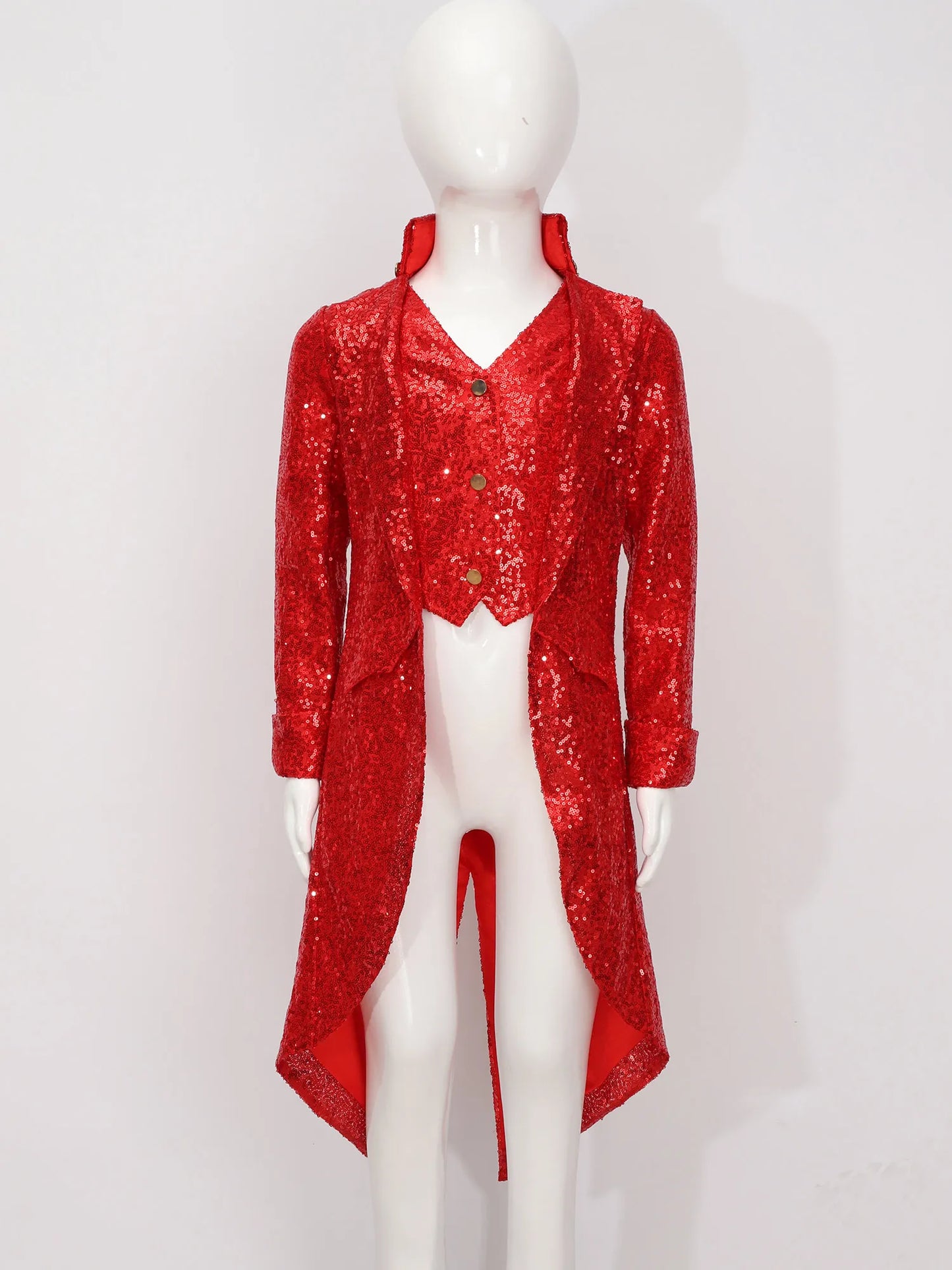 Kids Boys Halloween Medieval Renaissance Costume Sparkly Sequins Victorian Tailcoat Jacket Frock Coat Long Sleeve Gothic Tuxedo