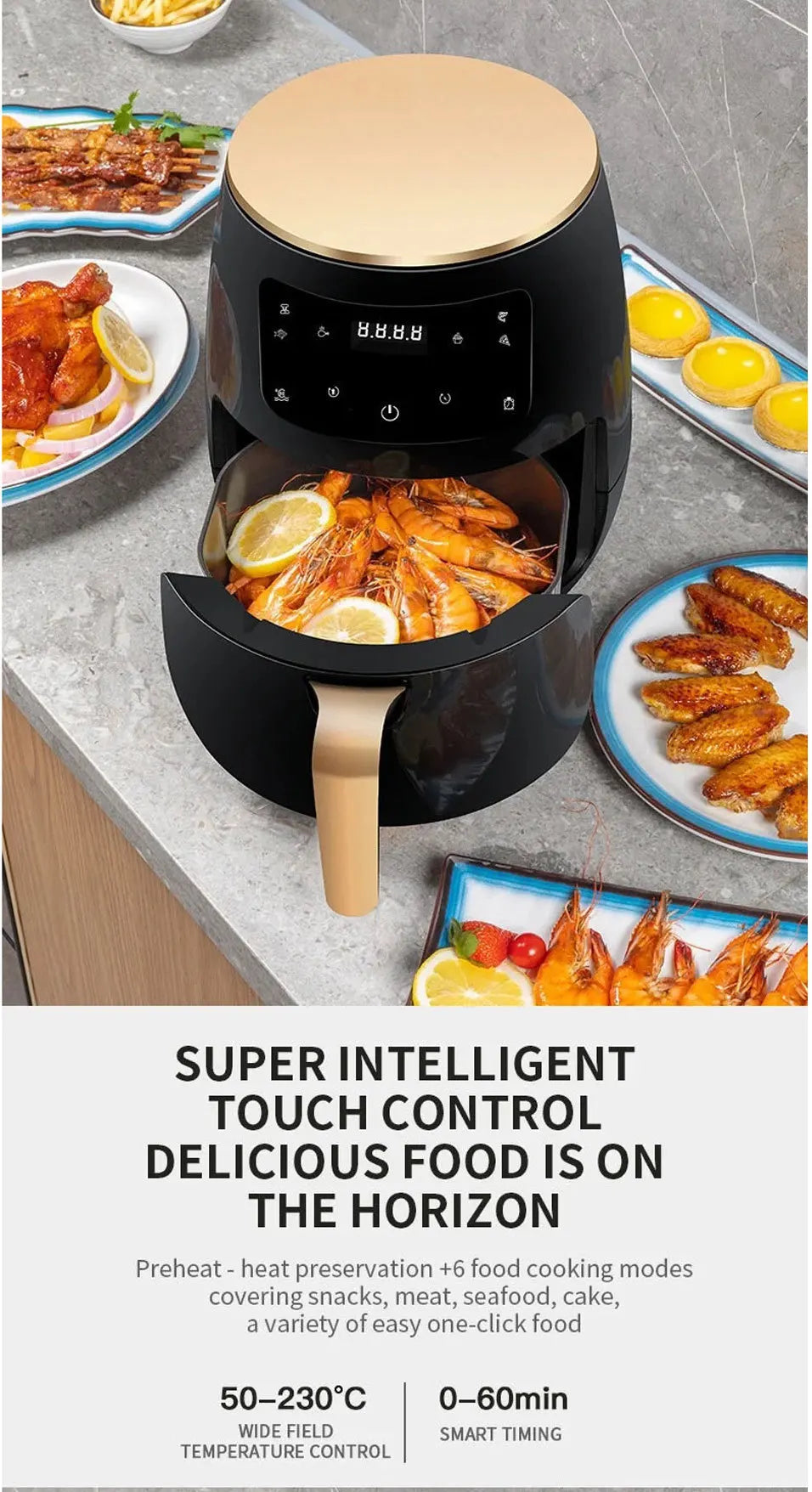 6L Air fryer Multi-functional intelligent touch screen oven Large capacity Electro mechanical  deep fryer for home  airfryer