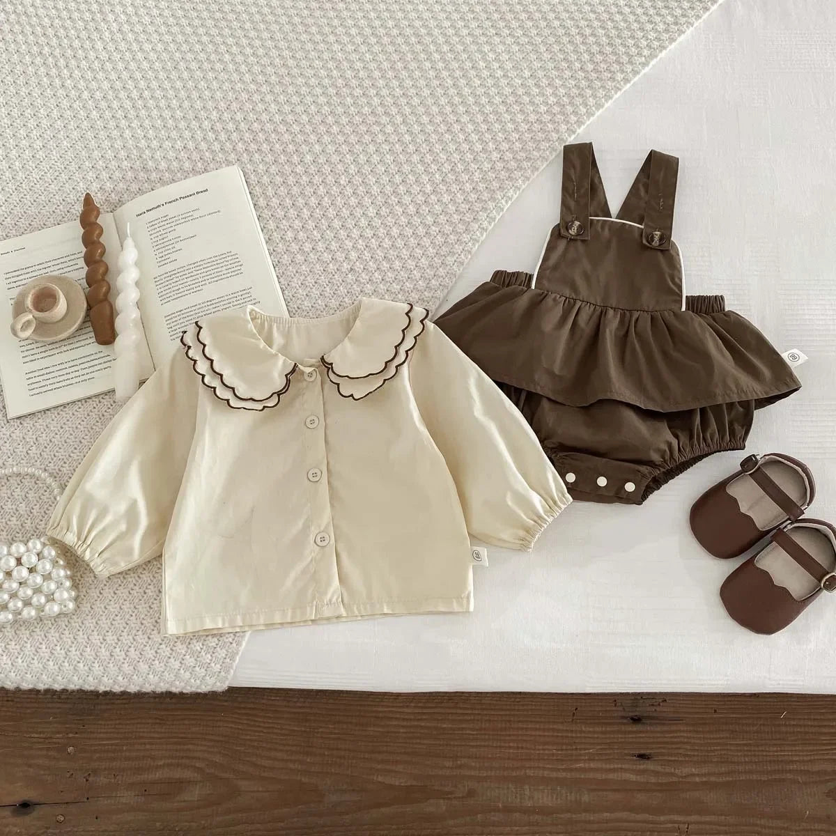 8761 Baby Clothing Set Spring 2024 New Girl's Suit Sleeveless Suspenders Skirt Short+Doll Collar Shirt Sweet Two Piece Suit