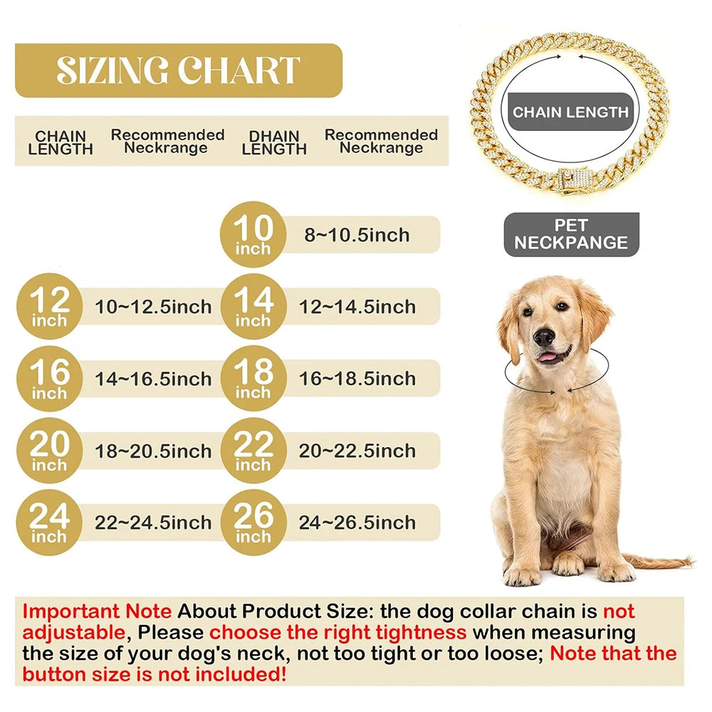 Cuban Dog Chain, Aluminum Alloy Pet Dog Collar, Gold Necklace for Small to Large Dogs Cats King Queen Pendant Jewelry Accessory