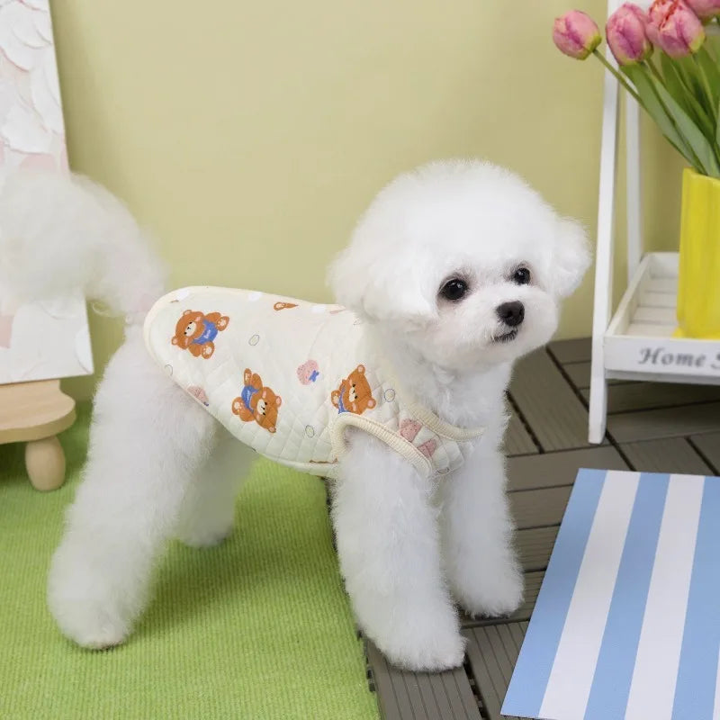 Pet Vest Small Dog Clothes Cat Autumn Winter Bear Pattern Warm Comfortable Baby Cotton Vest Teddy Bechon Small Dog Clothes