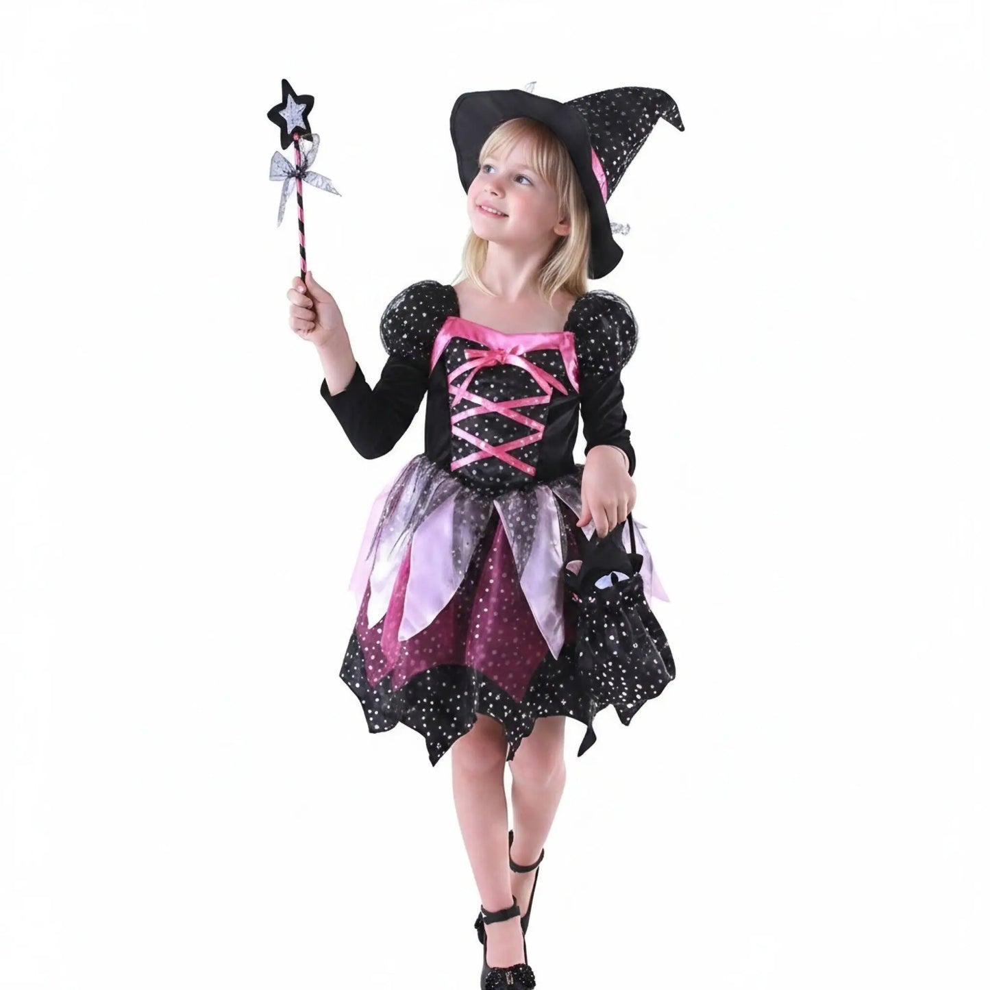 2026 Girls Halloween Cosplay Witch Dress With Hat Bag Costume Carnival Vestidos Kids Party Cosplay Dress Children Costume