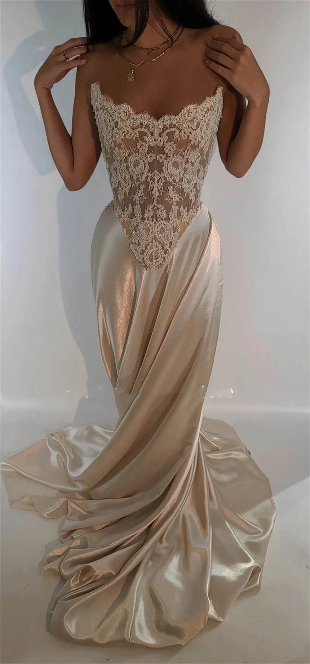 Modern Off Shoulder Beaded Lace Corset Wedding Dress with Satin Skirt and Train, Basque Waist Bridal Gown,