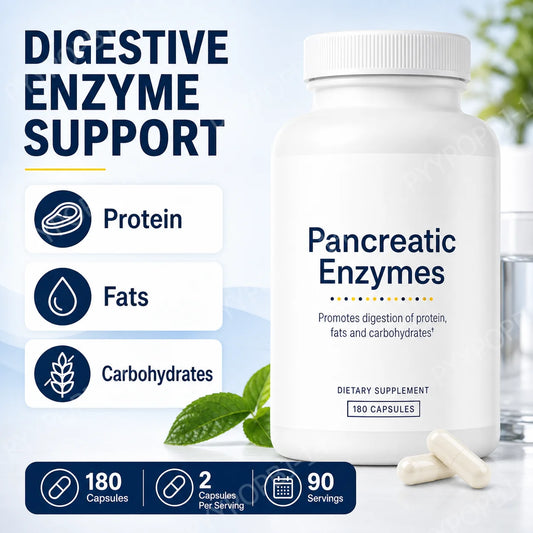 Digestive Enzyme Supplement 180 Capsules Pancreatic Enzyme Blend Protease Amylase Lipase Supports Protein Fat Carb Digestion