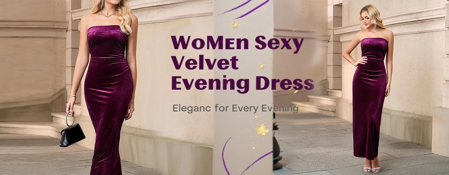 Lady Dress New Year Christmas Elegant vintage velvet autumn Winter V-neck long sleeve stretch waist length dress Party Dress