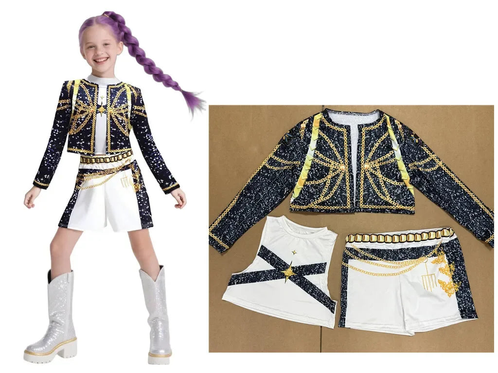 Halloween Children Zoey Mira Rumi Cosplay Costume Carnival, K-Pop Hunters Girl Group Idol Role Play Dress Up Outfit Suit
