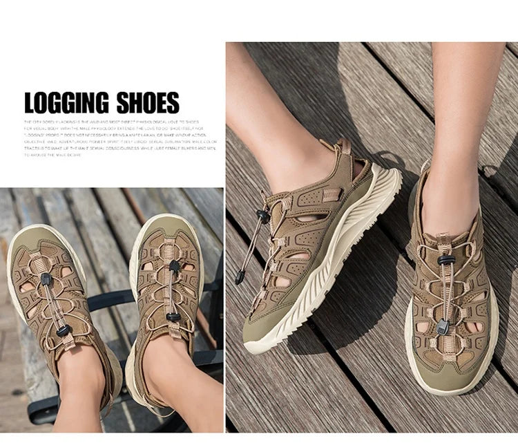Outdoor Men's Leather Sandals Non-slip Men's Casual Sneakers Comfortable Beach Sandals Summer Men's Breathable Wading Shoes