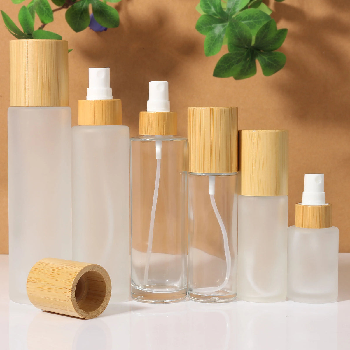 Empty 150ml120ml100ML Bamboo Lid Frosted Glass Spray Bottle With Fine Mist Despenser for Liquid Perfume Toiletries Containers