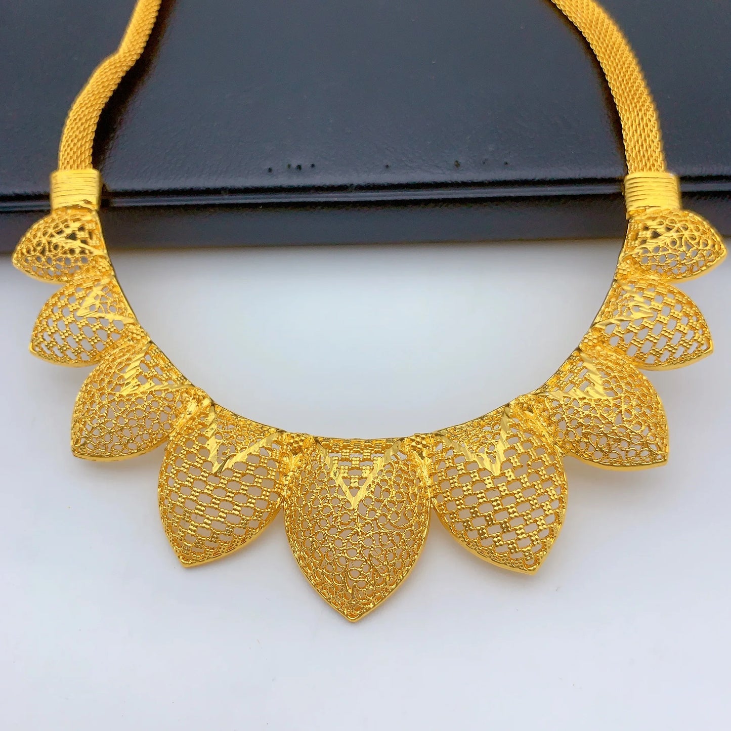 Dubai Jewelry Sets for Women Heart Pendant Necklaces Earrings Two Pieces Set 24K Gold Color Eritrean Wedding Party Gifts