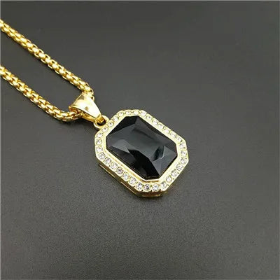 Hip Hop Iced Out Bling Square Pendant Gold Color Stainless Steel Rapper Party Necklace For Women Men Fashion Jewelry Gift 2025
