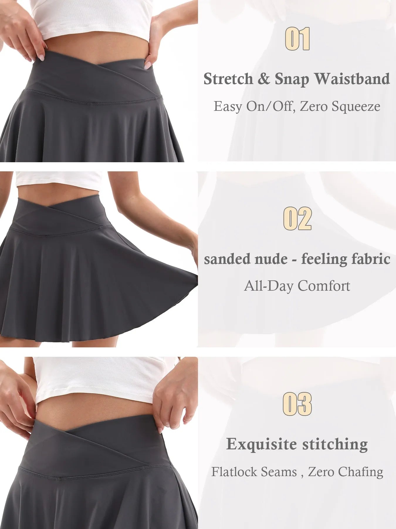 Cross Waist Tennis Skirt with Anti-Slip Shorts & Pockets, High Elastic A-Line Flared Skirt, Breathable Summer Sportswear
