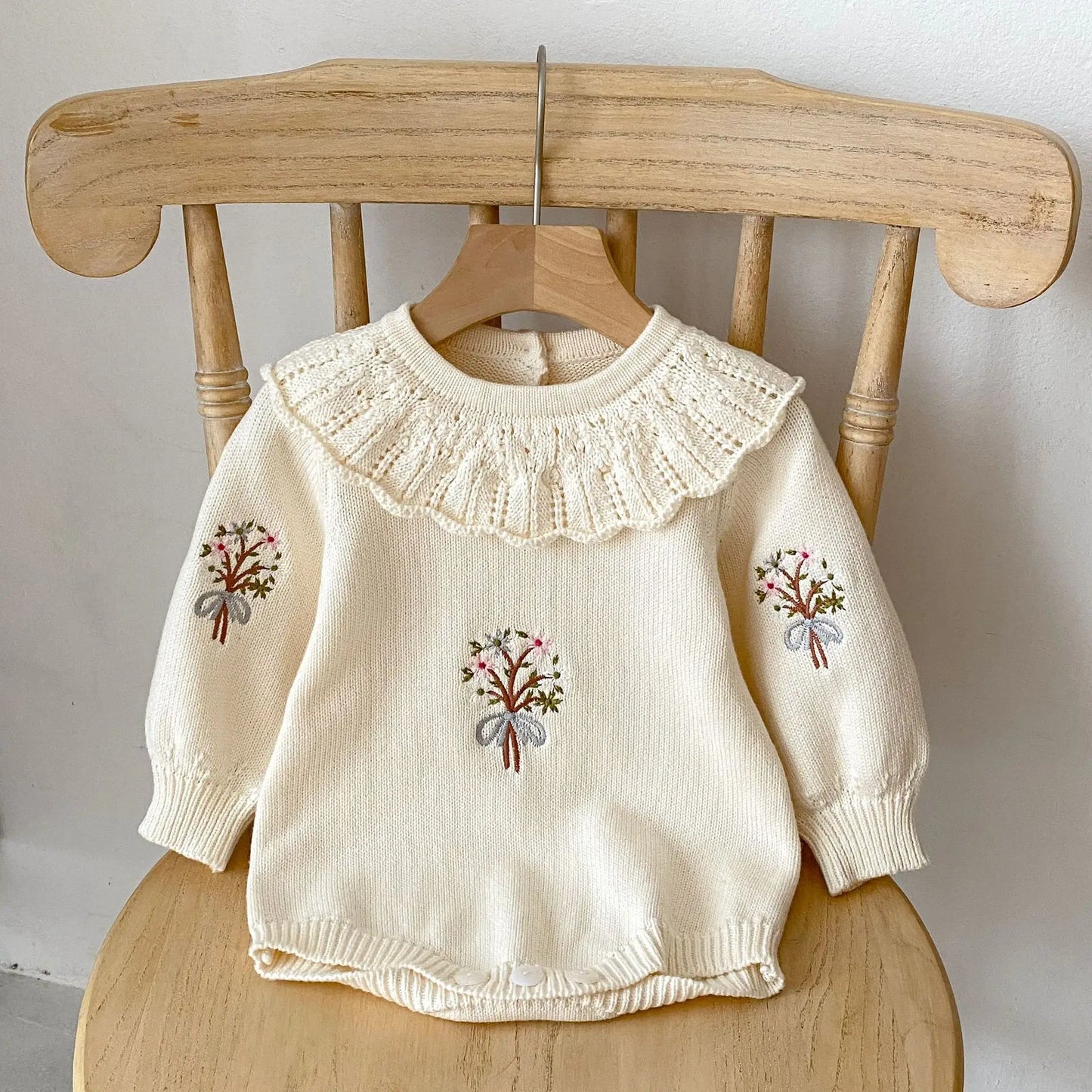 Autumn Baby Clothing New Baby Knitted Rompers Lotus Leaf Collar Long-sleeved Romper Cute Baby Girl Embroidered Sweaters Jumpsuit