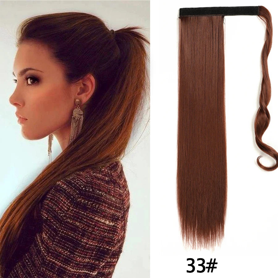 Synthetic Ponytail Long Straight Wrap Around Ponytail Hair Extension Heat-Reistant Fiber Pony Tail Fake Hairpieces For Women