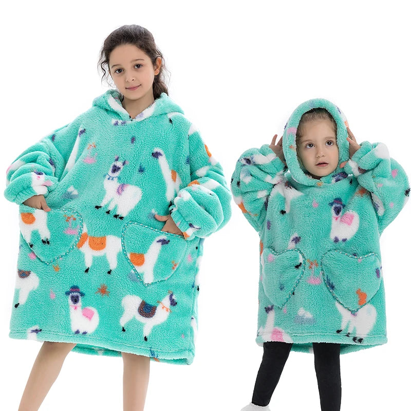 Halloween Pumpkin Hoodies for Boys Girls Winter Thick Flannel Hooded Sweatshirts Kids Clothing Children Oversized Blanket Hoodie