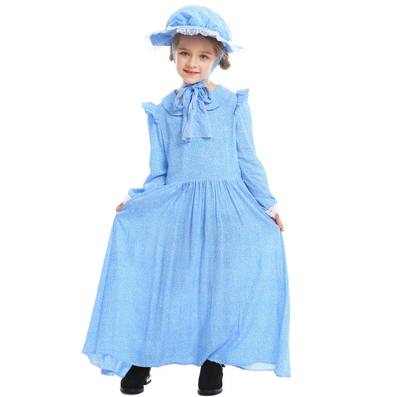 Frocks for Girls Kids Little Red Riding Hood Fairy Tale Drama Performance Costume Maid Suit Floral Pastoral Style Casual Dress