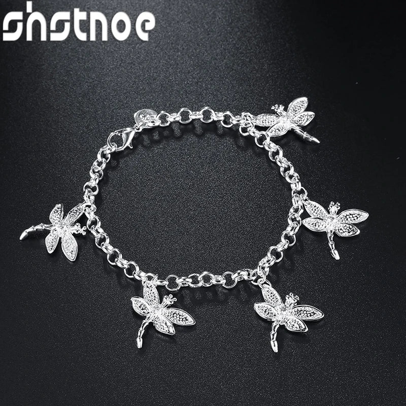 Wholesale 925 Sterling Silver Zircon Dragonfly Pendant Bracelet For Women Classic Charm Jewelry Birthday Party Gift Accessories