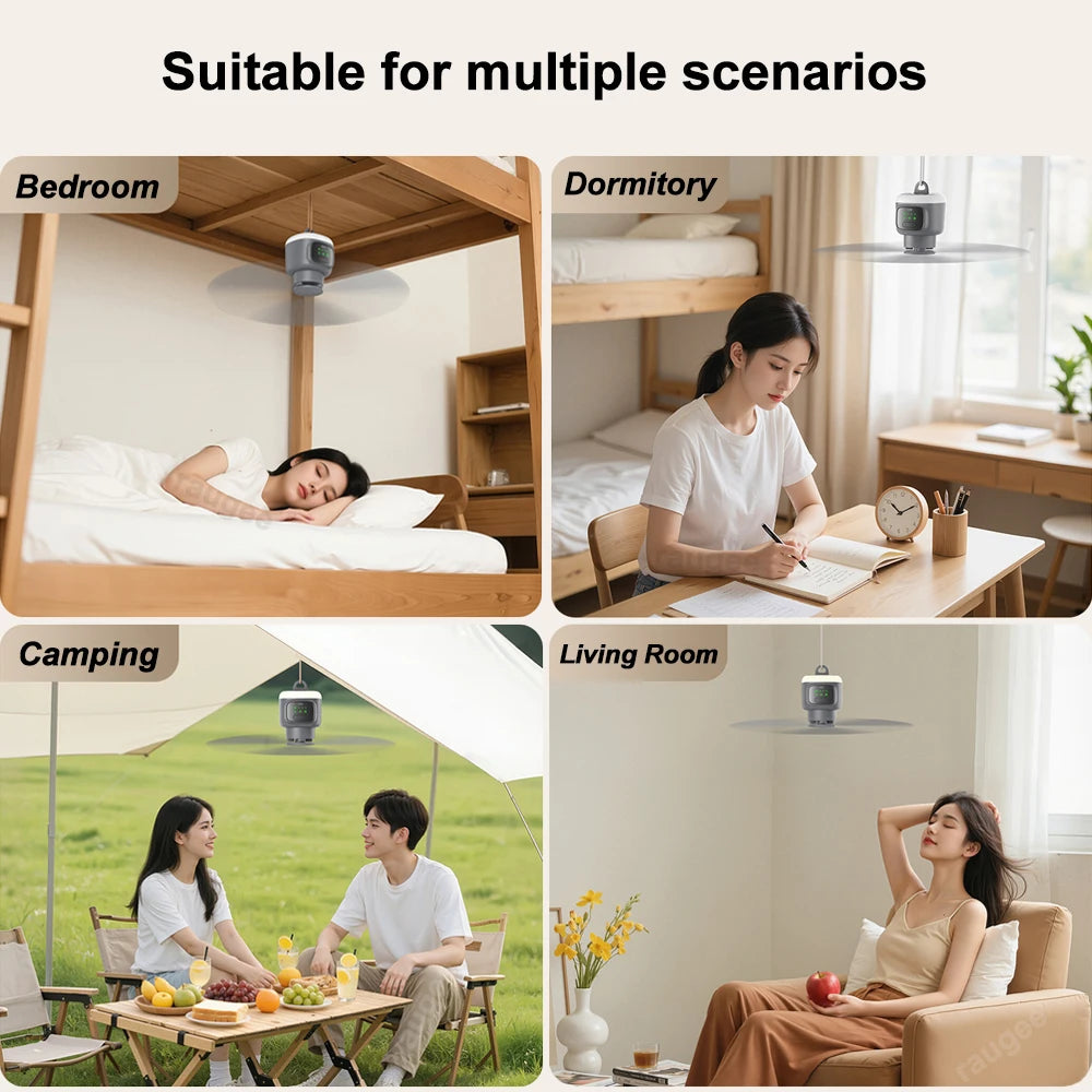 Ceiling Fan 12000mAh Rechargeable Portable Camping Fan Tent Ventilator Cooler Wireless Electric Fan Remote Control LED Lighting