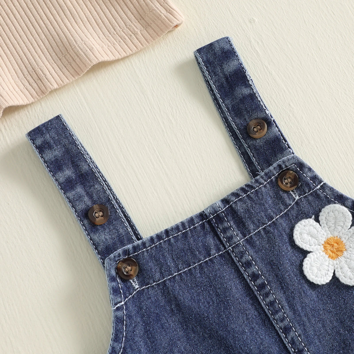 Baby Girl Fall Winter Outfit Fly Long Sleeve T Shirt Sleeveless 3D Flower Denim Dress 2Pcs Set