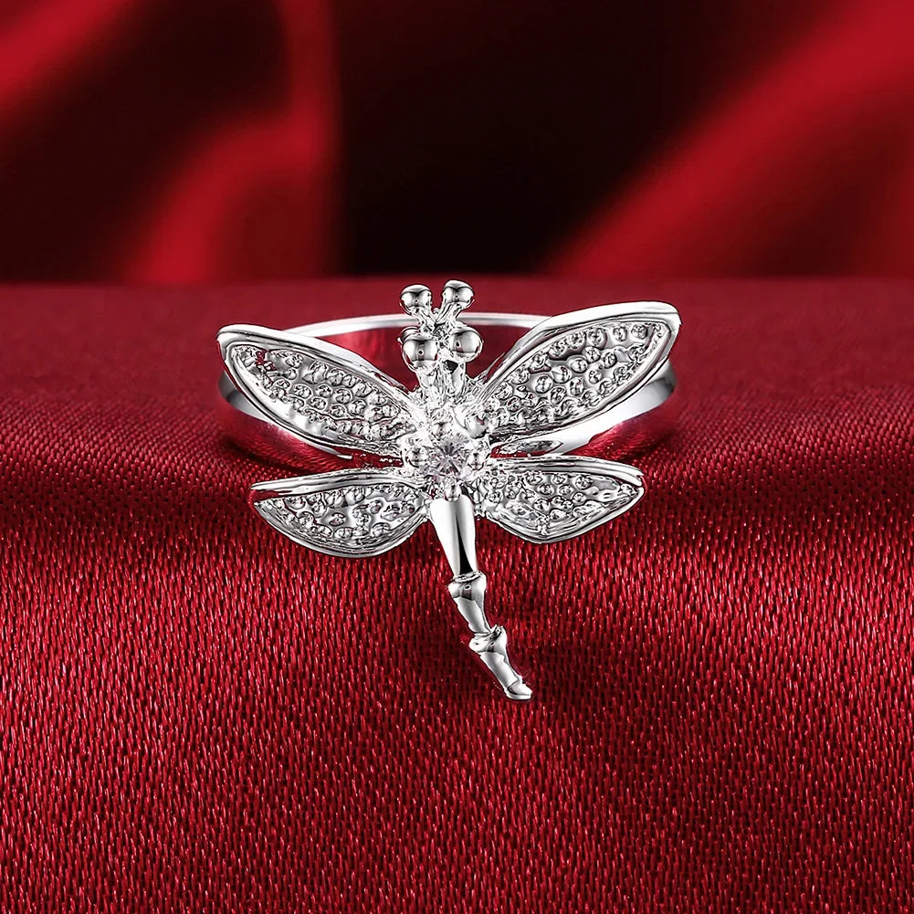 Charm fine 925 Sterling Silver noble Zircon Pretty Dragonfly Rings For Women Fashion Wedding Party Jewelry Christmas gifts