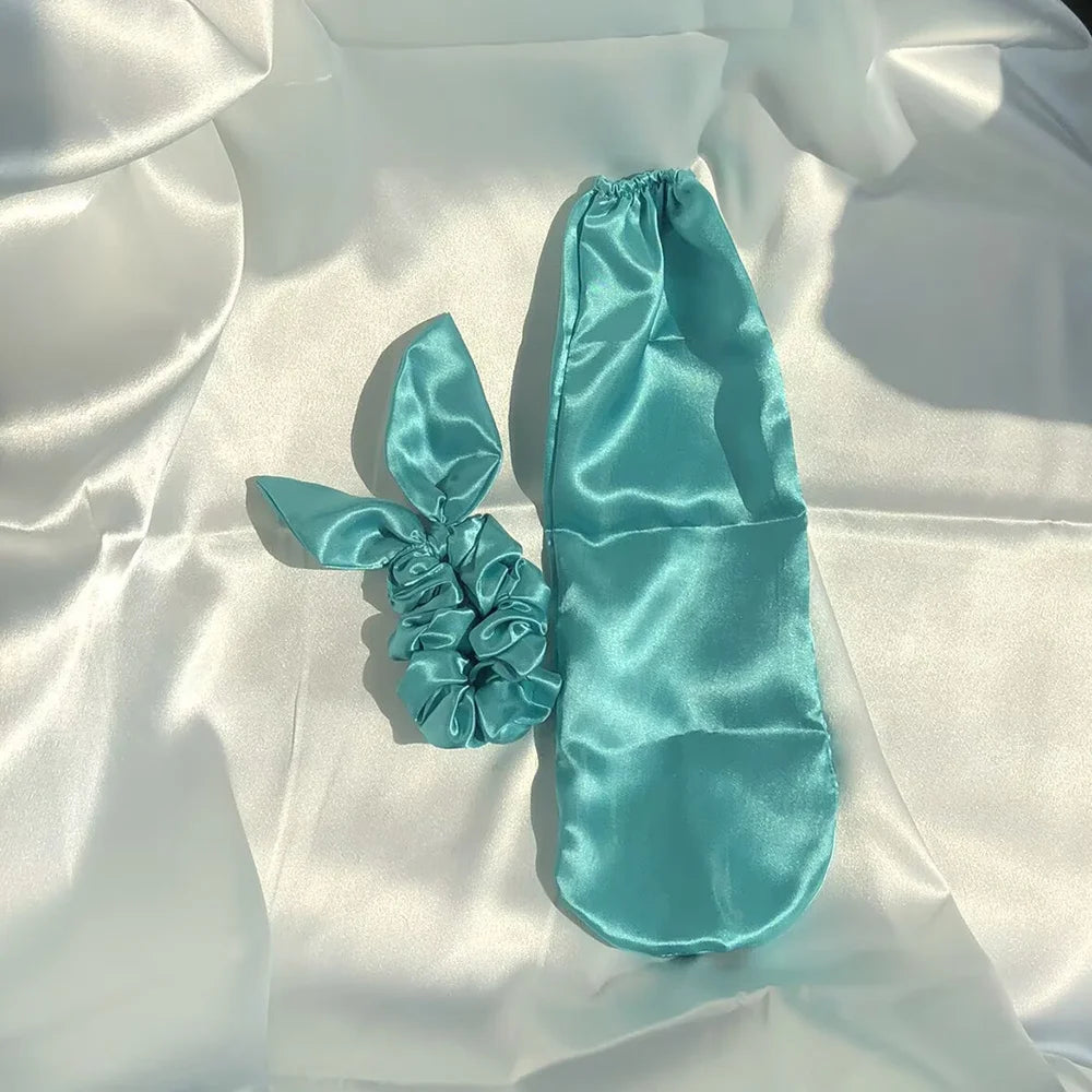 1 Silk Scrunchie+1 Hair Cover Satin, Sleep Cap for Women & Men - Reversible Breathable Hair Protector with Bow Design, Soft Long