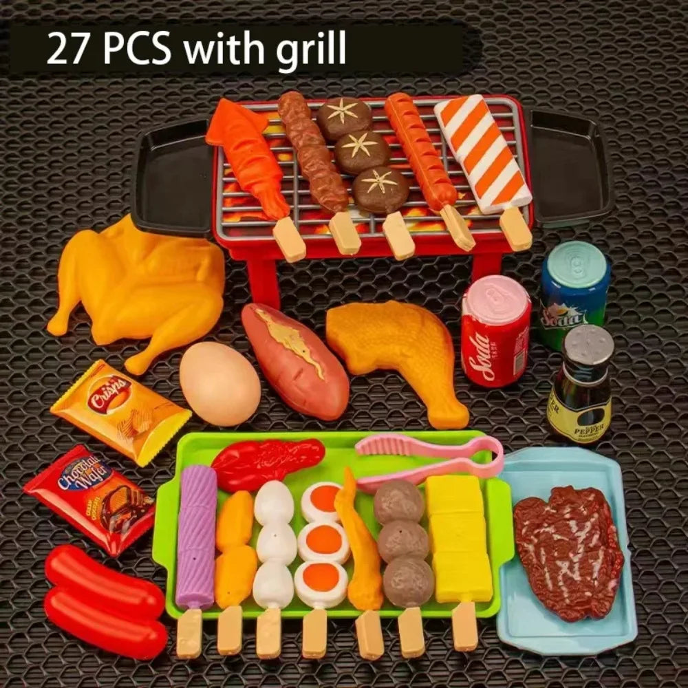 Baby Dress Up Kitchen Toys BBQ Set Kids Simulated BBQ Cookware Cooking Simulated Food Cosplay Educational Gift Toys
