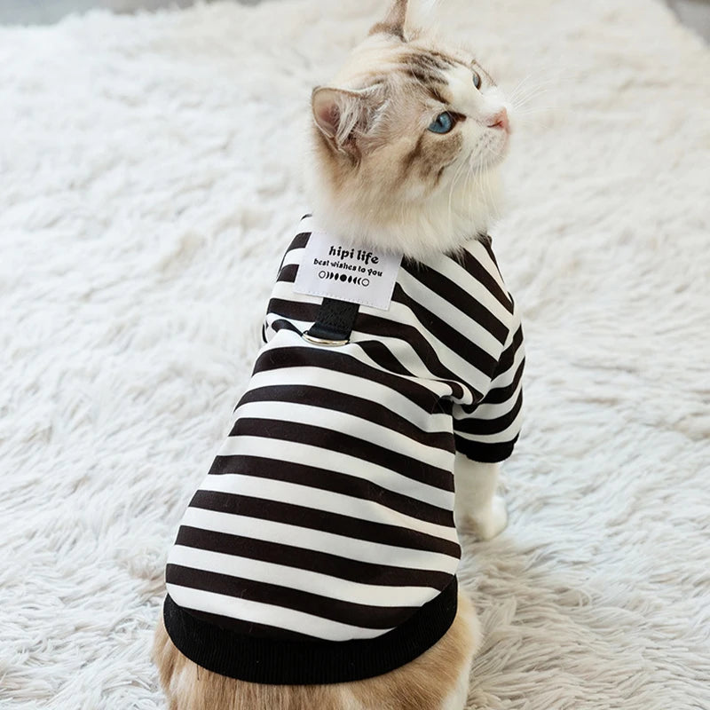 Dog Hoodies Striped Warm Winter Dog Clothes Pet Dog Coat with D-Ring Chihuahua French Bulldog Dog Accessories Puppy Dog Costume