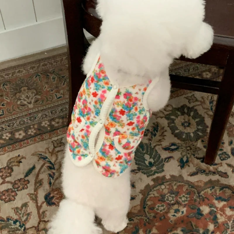 Fashion Flower Puppy Clothes Warm Small Dogs Coat Jacket Autumn Winter Pet Dog Clothes Plush Dog Vest Pet Appeal