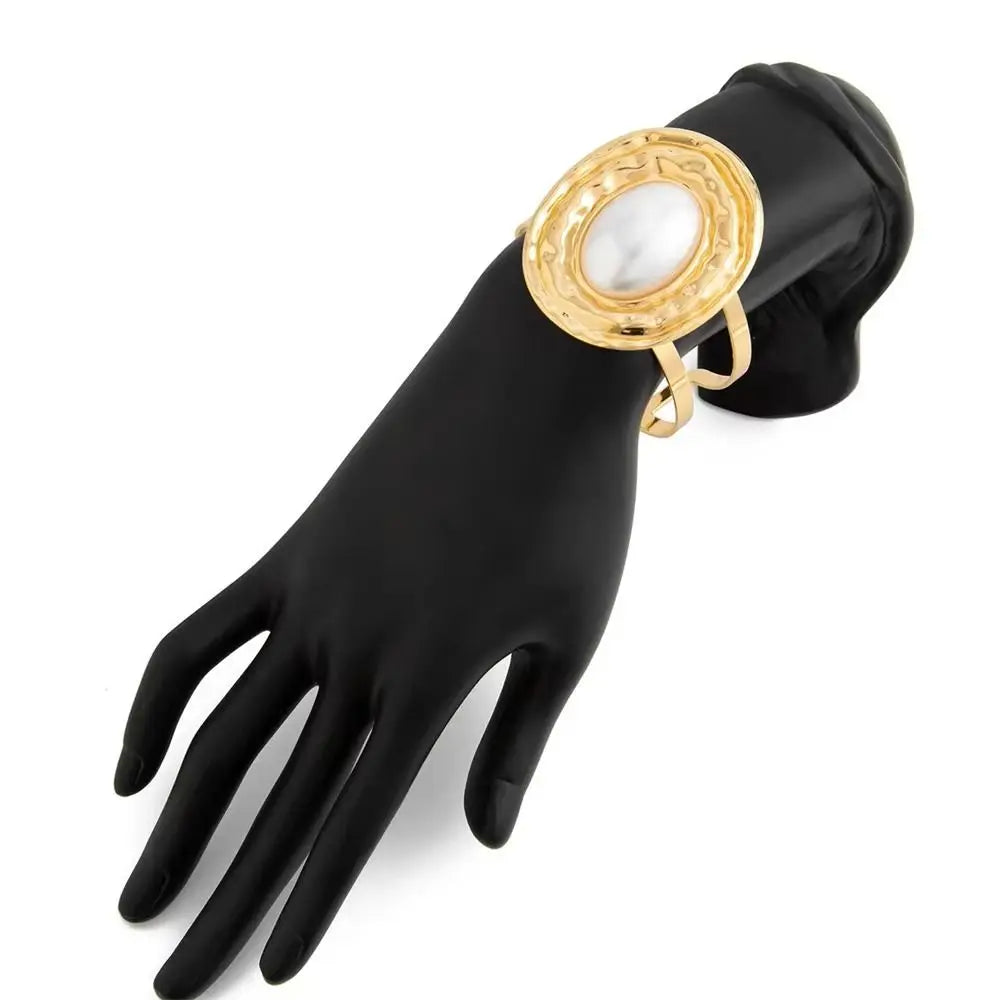2pcs/set Exaggerated Bracelets Rings Set Irregular Geometric Jewelry Sets Gold Silver Color Elliptical Wide Bracelets