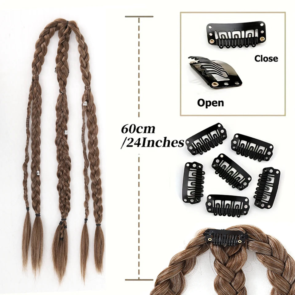 Long Braided Ponytail Extension Synthetic Twist Box Braids Pony Tail Hairpieces with Hair Ring Elastic Tie for Men Daily Party