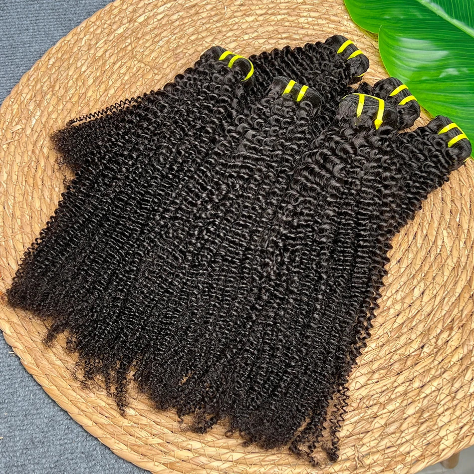 Kinky Curly 100% Human Hair Bundles Double Weft Hair Weave Extensions Natural Black Color Unprocessed Raw Virgin Hair For Women