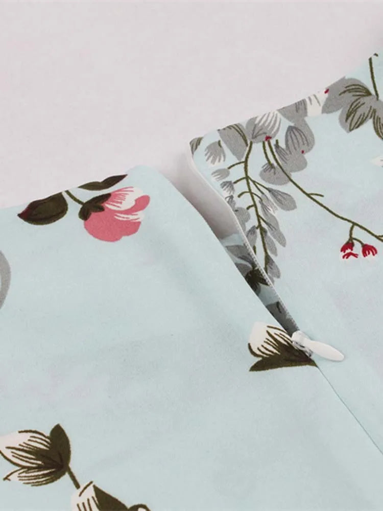 Sleeveless Floral Print Summer Dress Women Elegant Vintage Casual O Neck A Line Midi Party Sundress Vestidos With Belt